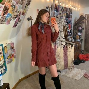 Slim red corduroy button down dress
